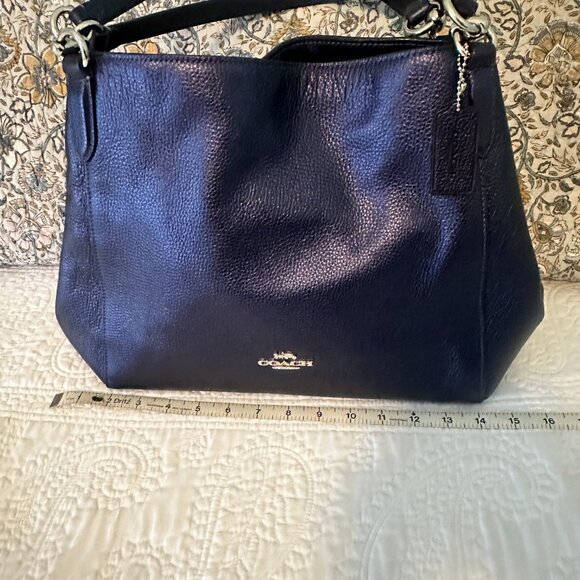 Coach Navy Hallie Leather Shoulder Bag - Picture 14 of 15